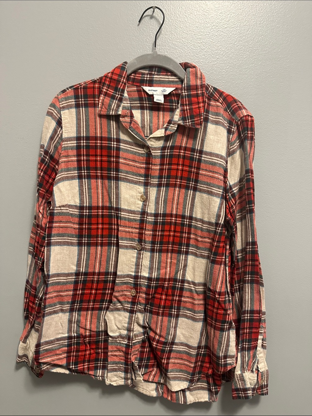 Old Navy Red and Cream Plaid Button-Down Shirt